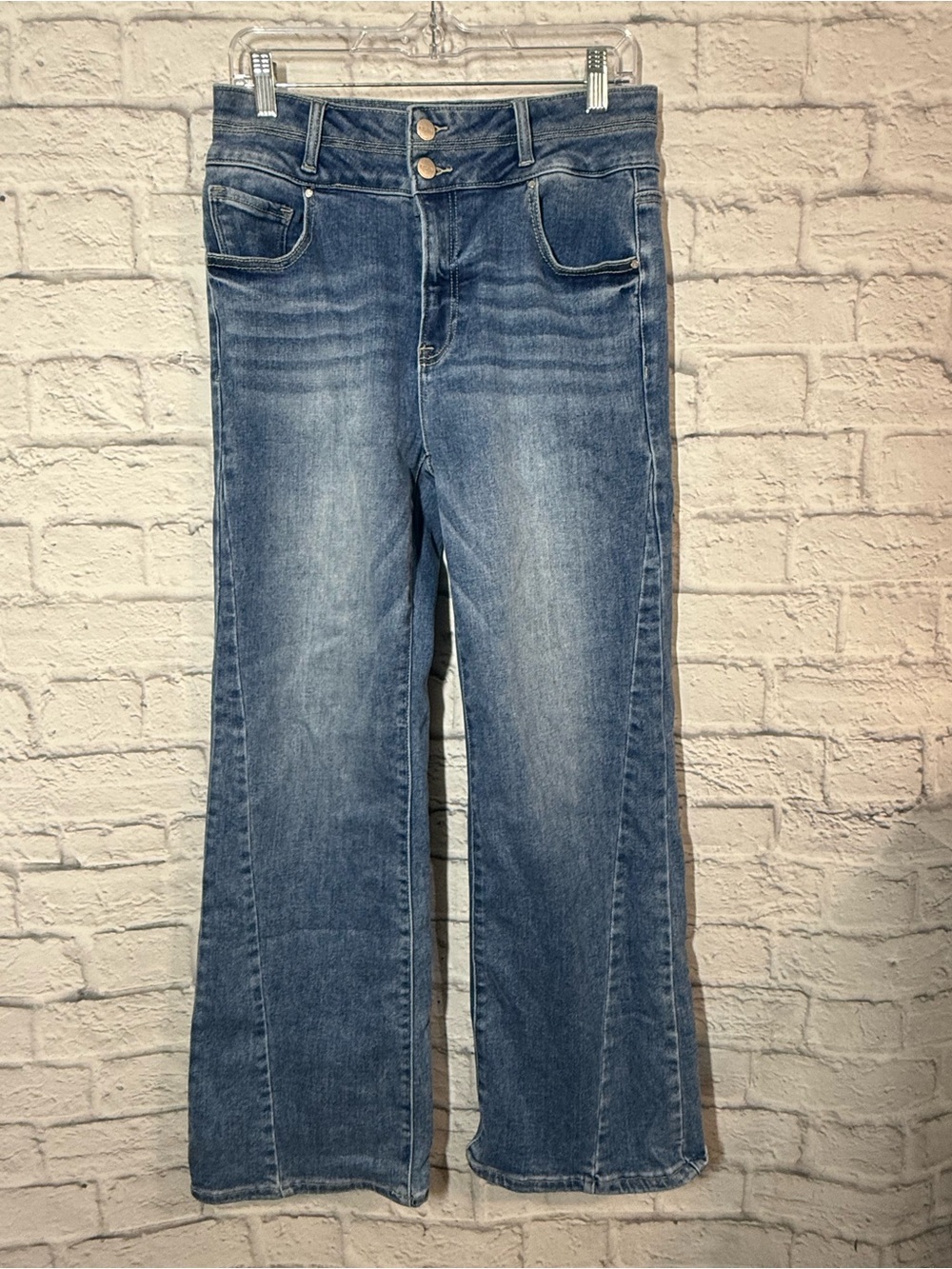 Risen High-Rise Wide-Leg Jeans in Medium Blue Wash, 11/30